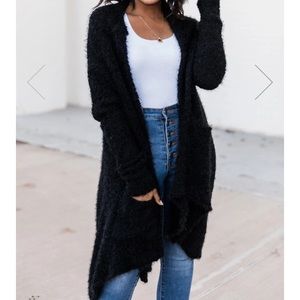 Pink Lily Heart Set On You Popcorn Black Cardigan